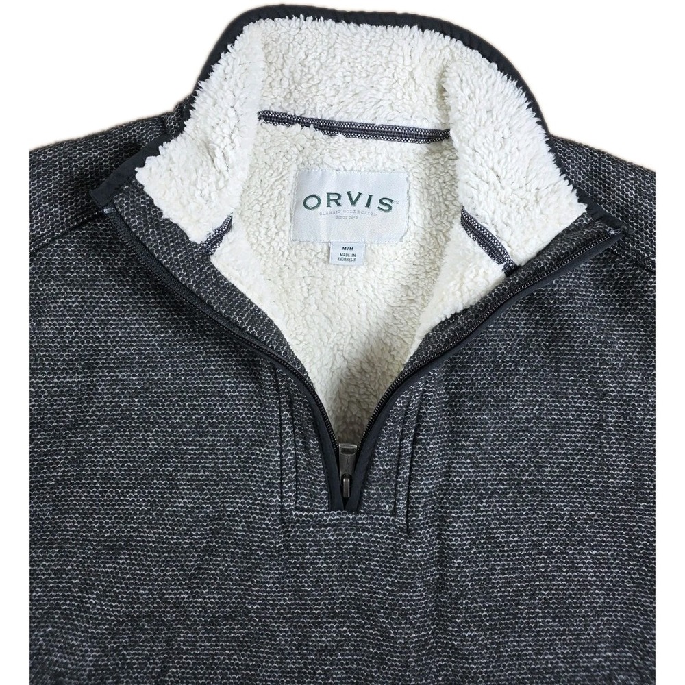 Orvis Classic Collection 1/4 Zip Pullover Sherpa Fleece‎ Lined BLACK  Mens M